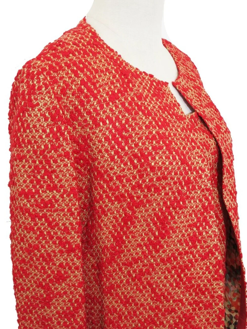 CHANEL 1999 Pre Fall 99A Red Yellow Mottled Boucle Tweed Tank Jacket Twin Set 38